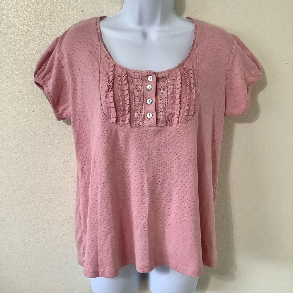 Announcements Coquette Cottagecore  Feminine Pink Sequin Milkmaid‎ Blouse Large